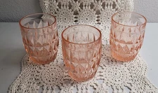 3 Vtg Jeanette Glass Co Pink Depression Glass Tumblers Windsor Diamond Pattern