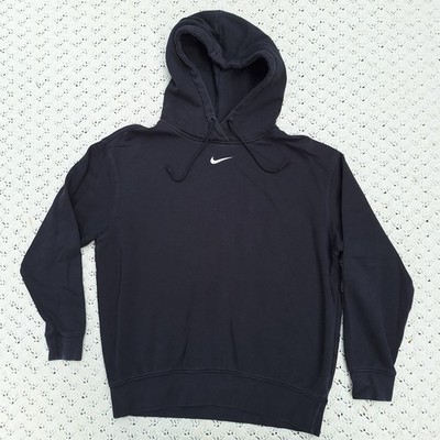 Vtg Nike Y2K Center Swoosh Check Pullover Sweatshirt Hoodie Black