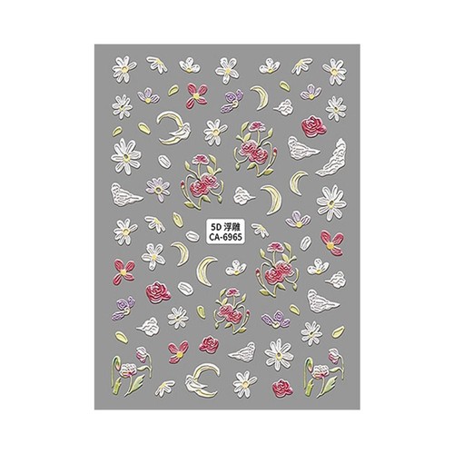 5D Hibiscus Flower Nail Sticker Small Flower Relief Floral Nail Stickers Nail - Picture 5 of 21