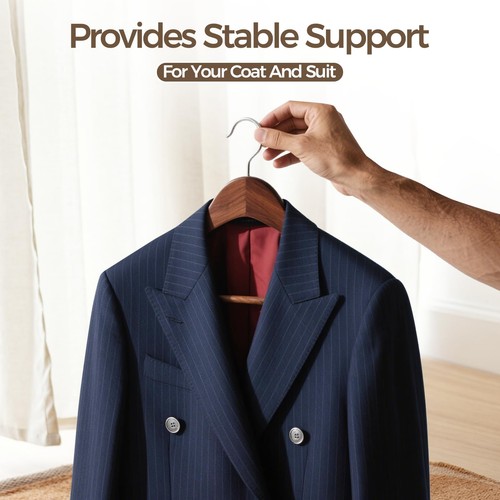 Premium Wooden Hangers 6-Pack – Wide Shoulder Non-Slip Design for Coats, Jack... - Picture 6 of 7