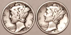 (2) Mercury Dimes - 1942D(VF) 1942P(XF) - #4012ED Free Shipping