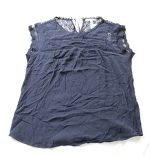 Daniel Rainn Women's Becru Lace Detail Short Sleeve Blouse EH6 Navy Large NWT