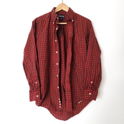 Vintage 90s Lands End Plaid Button Down Shirt Men's 14 1/2 Red Black Lumberjack