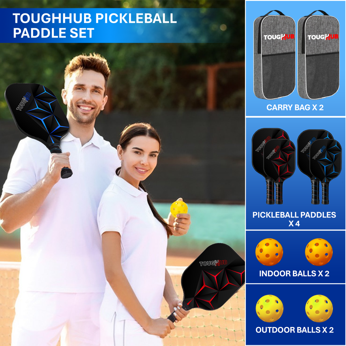 Pickleball Paddles Set - Fiberglass Lightweight Pickle Ball Rackets With 4 Balls And Carrybags, Non-Slip Grip Paddleball Set With Polypropylene Honeycomb Core For Beginners & Professionals (Pack Of 2 - View #8