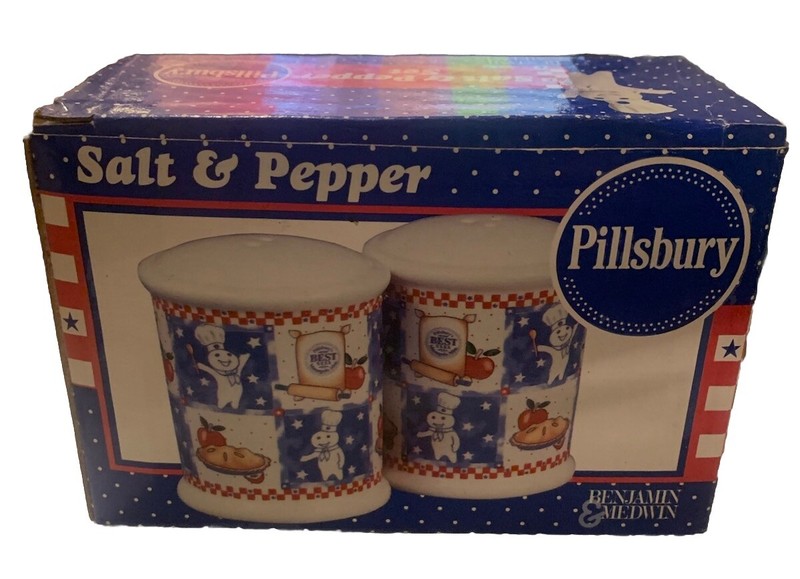 Rare 1999 Pillsbury Doughboy Salt Pepper Shakers New in Box Never Removed