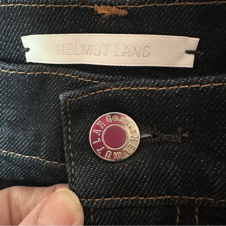 Jeans Helmut Lang lavagem escura tamanho 28 longo clássico lavagem grampo perna fina cintura alta - Imagem 3 de 4