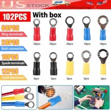 102PCS Insulated Electrical Wire Splice Terminal Spade/Crimp/Ring Connector Kit