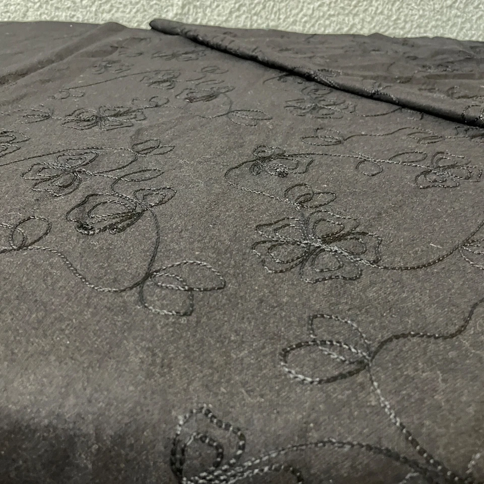 Fabric Lot 1 Yds 25 Ins 57 W Fall Suitings Black Embroidered Wool Blend - Image 2 of 4
