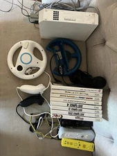 Nintendo Wii Console Bundle 4 Controllers, 8 Games + Microphone, Steering Wheel