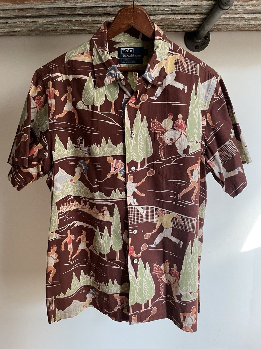 Vintage 1980's Polo Ralph Lauren Hawaiian Tennis Print Shirt