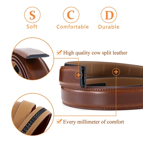 Men's Leather Ratchet Belt Strap Only 30mm Replacement Belt without Buckle - Picture 32 of 36