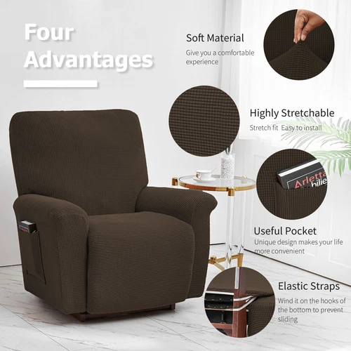 Stretch Relaxsessel Schonbezüge mit Seitentasche 4-teilig Liegesofa Bezug - Bild 108 von 116
