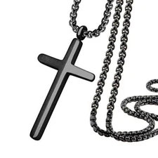 555Jewelry Stainless Steel Cross Necklace for Men & Boys, 16-24 Inch Box Chain