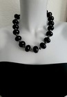HAND CRAFTED STATEMENT NECKLACE LARGE CHUNKY BLACK LUCITE BEADS SILVER SPACERS  — photo 6