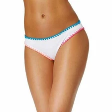 Hula Honey Women's Swimsuit Bikini Bottom XL White Pink Multi Whip-Stitch Cheeky