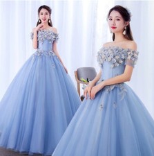 New Classic Party Prom Ball Gown Off The Shoulder Sweet Floral Print Dress