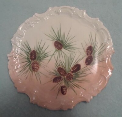 T V Limoges France Hand painted Vintage Antique Plate Pine Cone