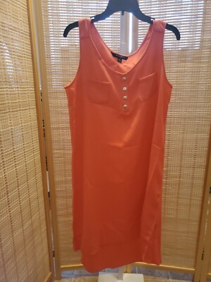 Sharagano Dress Womens Size 10 Orange Sleeveless Pockets Buttons Hi Low 