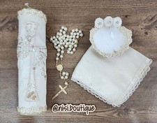 Beautiful 4 Pcs Baptism Candle Set Ivory Baptism Set, Baptism Candle Set