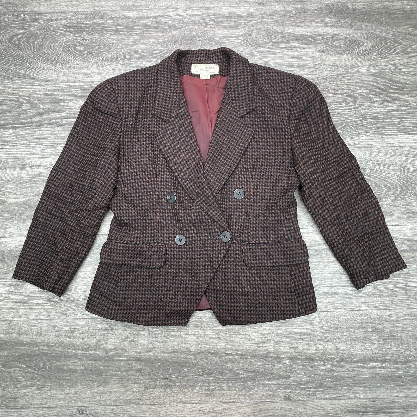Blazer Christian Dior vintage donna 8 lana pied de poule giacca made USA anni 80