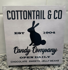 Easter Bunny Sign Desk Decor Wooden Box Sign Easter Plaque for Home NEW