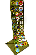 Vintage 1970’s Boy Scouts Of America Sash with 34 Merit Badges BSA Patches