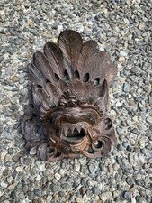 Vintage Indonesian Balinese Hand Carved Wood Barong Style Wall Mask Sculpture