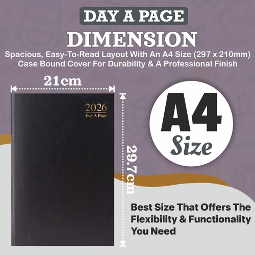 2026 Diary A4 Day A Page Casebound Value DAP Split Sat Sun Home Office Business - Picture 16 of 36