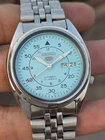 Seiko 5 Automatic SKY Blue Military Dial Day/Date 7S26 Vintage Men's Watch Japan