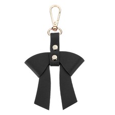PU Leather Bow Keychain Cute Bow Charm for Women Bowknot Key Ring Black 