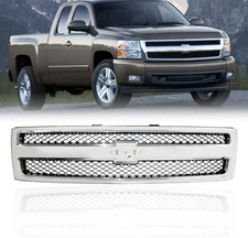 Chrome Grille Shell w/ Matte Black Mesh Insert For 2007-13 Chevy Silverado 1500