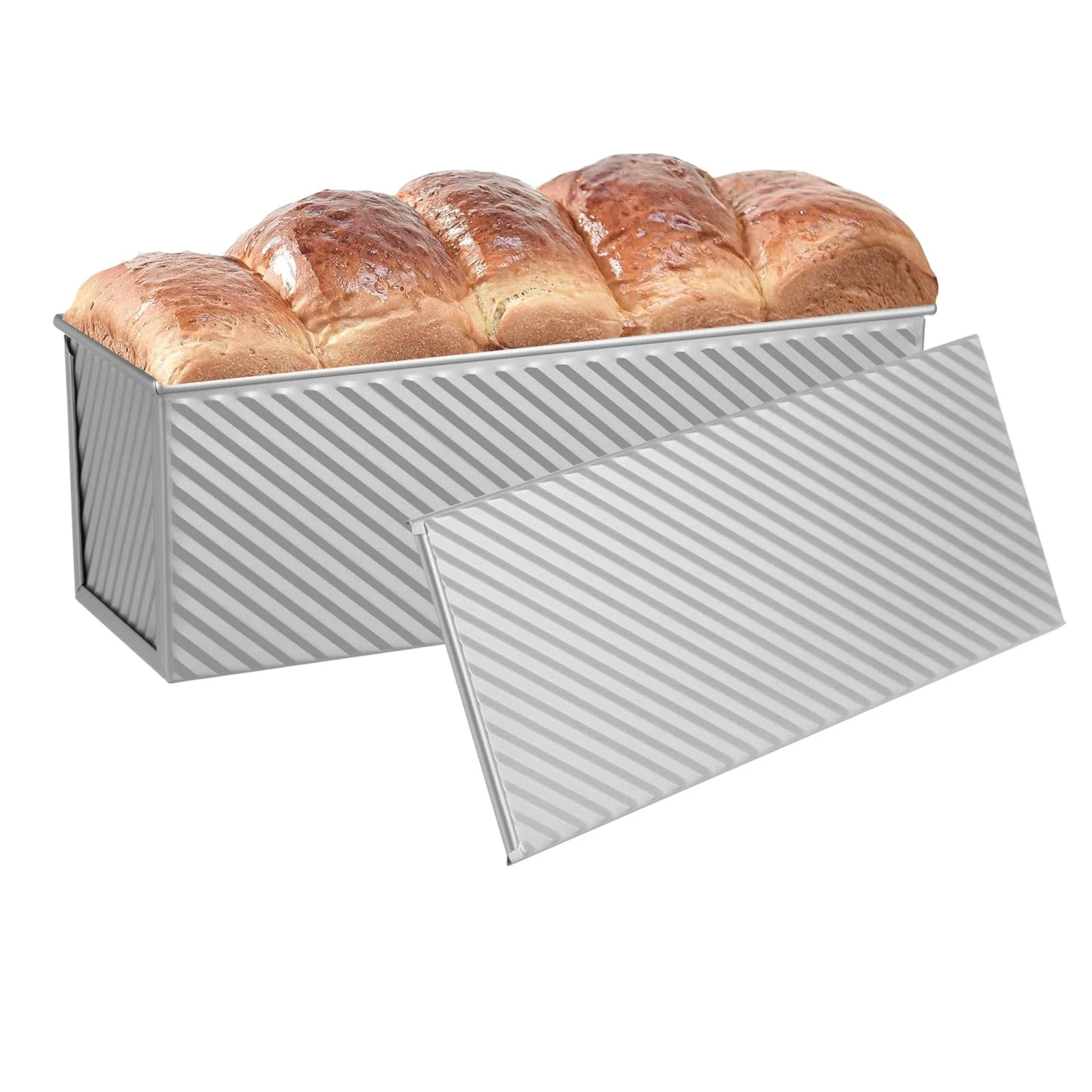 Pullman Loaf Pan with Lid 13x4 | 2.2lb Carbon Steel Bread Pan for Homemade So...