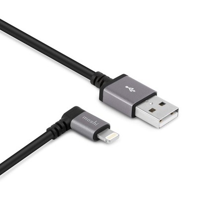 USB to Lightning Cable 90 Degree 1M, MFI-Certified, HandyStrap Included, Black