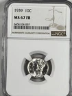 1939 Mercury Dime : NGC  MS67FB   Blazing White