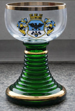 Vintage Römerglas mit Wappen grüner Stiel Weinglas/Pokal 100 ml