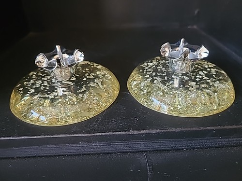 2 Lucite Silver Flake Candlestick Candle Holder Set With Candles MCM In Box 1979 - Picture 2 of 10