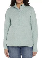 NEW Eddie Bauer Women  s Quilted Snap Pullover Sweatshirt Light Blue/Green Sz L