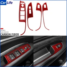 Red Carbon Fiber Interior Window Lift Switch Panel Cover For Acura MDX 2014-2020
