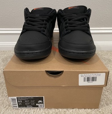 Nike SB Dunk Low Pro Triple Black Size 9.5 FJ1674-001 Orange Label
