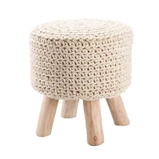 Jaipur Living Pouf 16"x16" Stool Round Upholstered Fabric 280Lb Cap. Beige/Cream