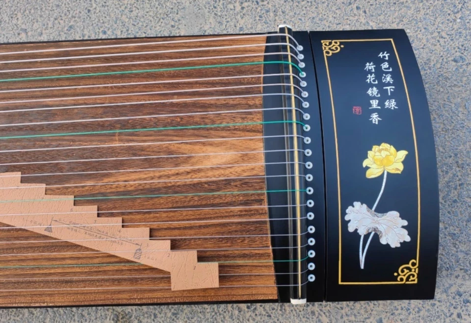 Guzheng 21 strings 163cm Golden Lotus Pattern with bracket Chinese string instru - Image 2 of 3