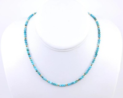 Arizona Turquoise Necklace Solid 14K Gold 5mm Rondelle Beaded Southwestern