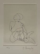 Signed George Stuempfig 16/100 Surrealist Etching On Paper "Mermaid"