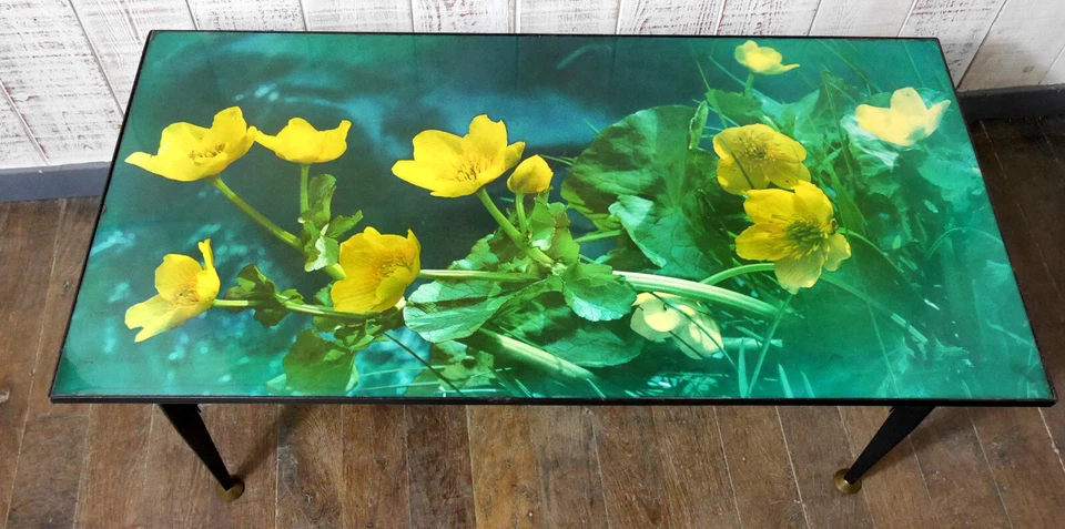 ancienne table basse design 1960 vintage metal - Photo 2/4