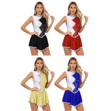 Womens Figure Skating Gym Dress Sparkly Dancewear Color Block Clothing Stage