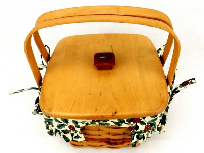 小物入れ Longaberger basket Longaberger Cranberry Basket w/Liner, Insert & Lid, 1995 Christmas
