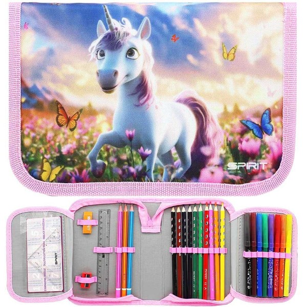 Spirit SchüLeretui Mini Pony Einhorn 28-Teilig Federtasche Federmappe GefüLlt-image
