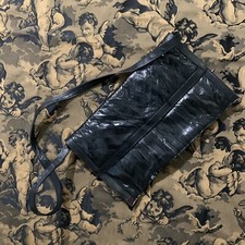 Vintage Black Eel Skin Flat Shoulder Bag