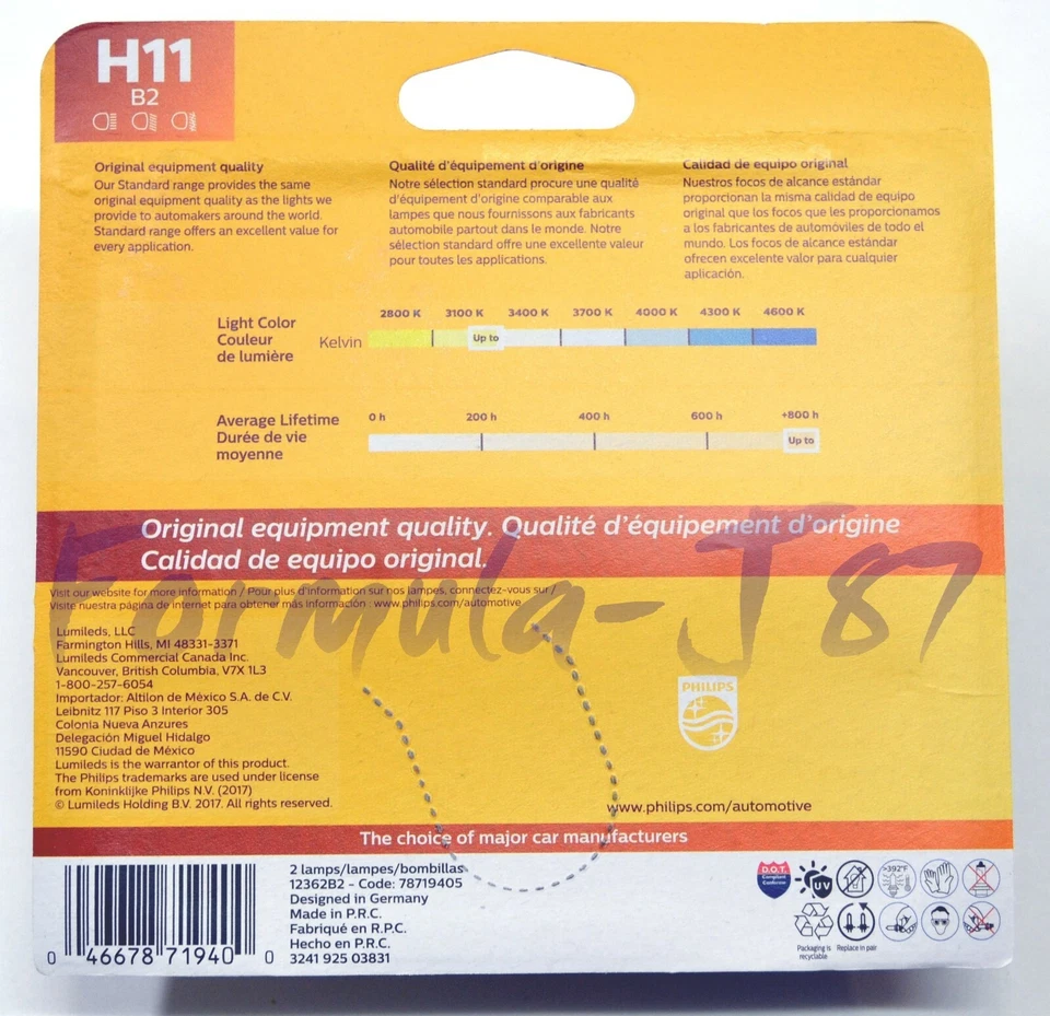 Philips Estándar H11 55W Dos Bombillas Cabezal Luz Haz Bajo Reemplazar Plug Play Halógeno Foto 3 de 4
