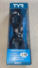 TYR Corrective Optical Swim Goggles -3.0 Smoke Lens Durafit Adjustable NEW
